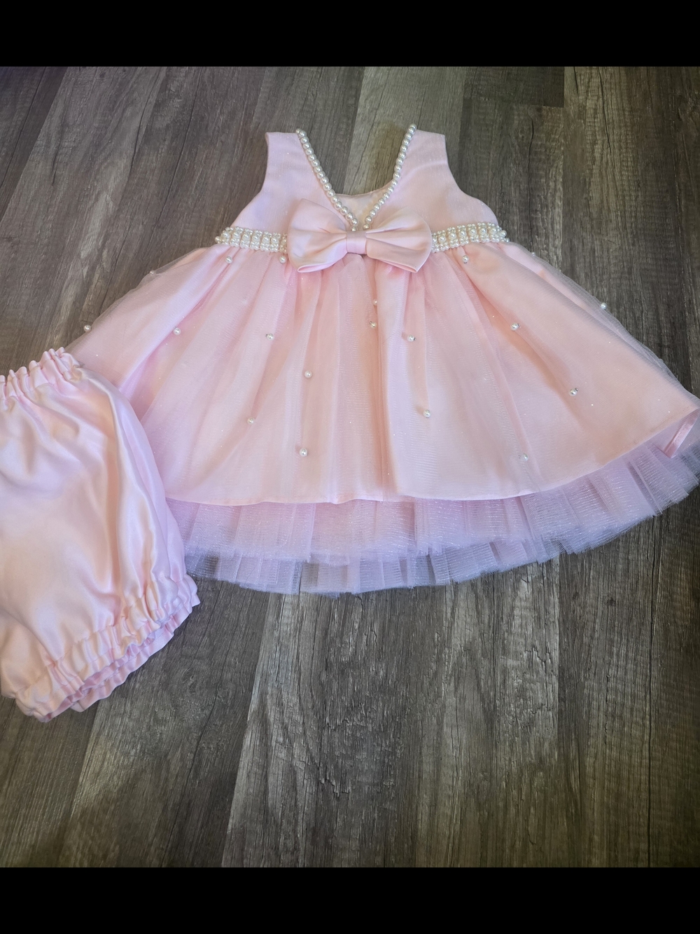 Elegant Pink Pearl-Embellished Tulle Dress for Girls